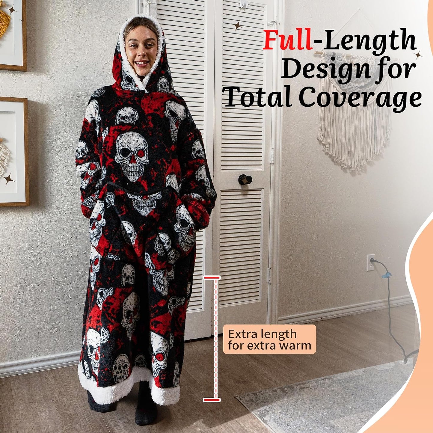 Capecage Blanket Hoodie, Long Hooded Blanket Sweatshirt as Birthday Gifts for Women Men, Long Wearable Blanket for Women Men.