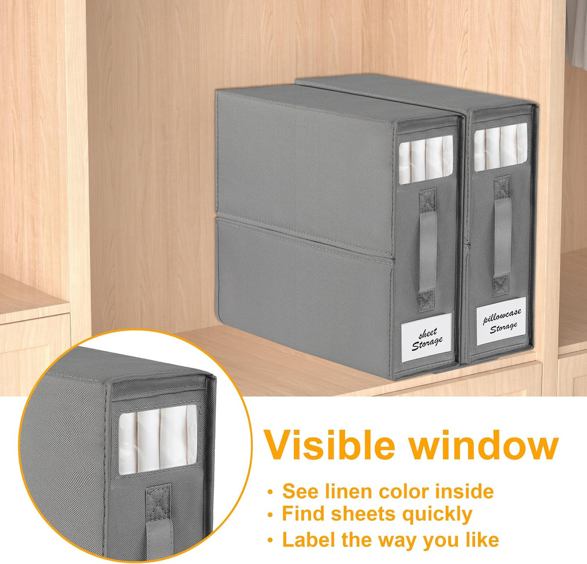 2-Pack Bed Sheet Organizers and Storage, Oxford Grey