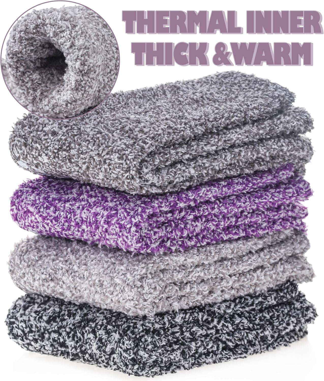 LINEMIN Non-Slip Fuzzy Socks for Women - Cozy Hospital Soft Fluffy Socks With Grips - Winter Warm Slipper