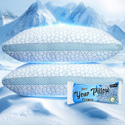 QUTOOL Double Sided Cooling Pillow for Hot Sleepers, Shredded Memory Foam Pillows Queen Size Set of 2, Adjustable Soft & Firm Gel Bed Pillow for Side, Back, Stomach Sleepers