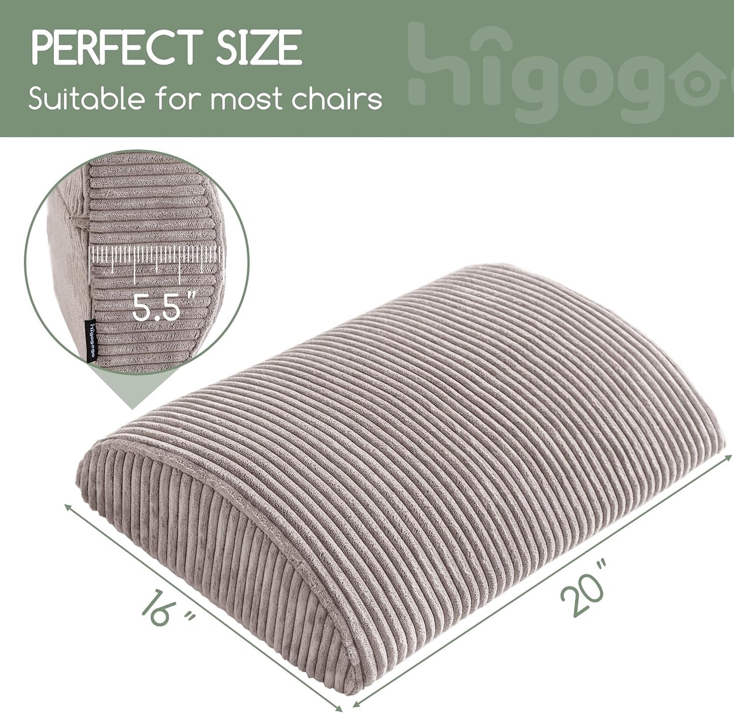 HIGOGOGO Lumbar Support Pillow for Recliner Chair/Accent Chair/Couch, Memory Foam Back Support Cushion for Elderly, Recliner Cushions for Back Rest, Pain Relief, Reading, Washable Cover, Dark Grey
