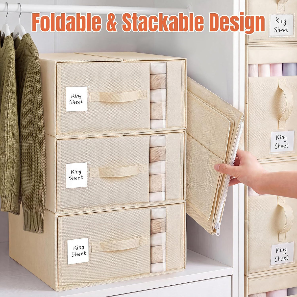 Large Bed Sheet Organizers and Storage for Linen Closet, Grey