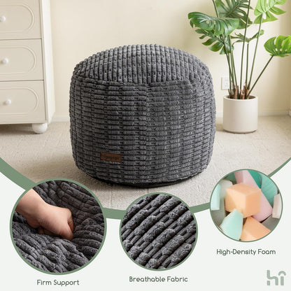 HIGOGOGO Pouf Ottoman Stuffed Round Modern Foam Filled Foot Rest Poufs for Living Room Chair Decorative 20 X 15 Inches Boho Relax Stool for Wedding Christmas Party, Beige