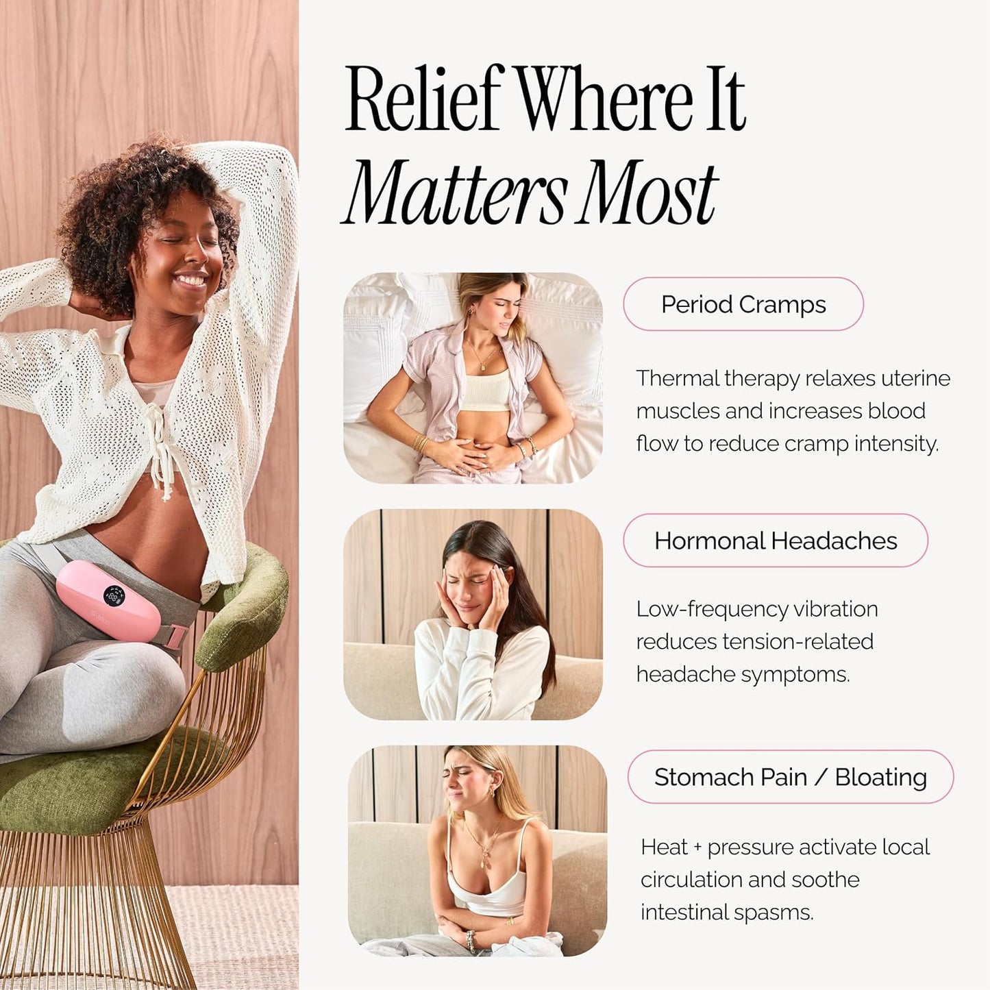Menstrual Heating Pad for Period Cramps – Portable Heating Pad for Period Cramps Relief with Heat & Massage, Wearable Cordless Warmer for Pain Relief, Rechargeable & Wireless for Women