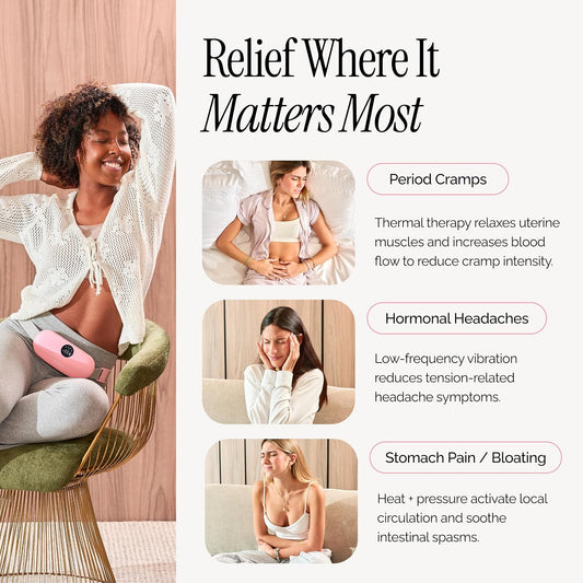 Menstrual Heating Pad for Period Cramps – Portable Heating Pad for Period Cramps Relief with Heat & Massage, Wearable Cordless Warmer for Pain Relief, Rechargeable & Wireless for Women