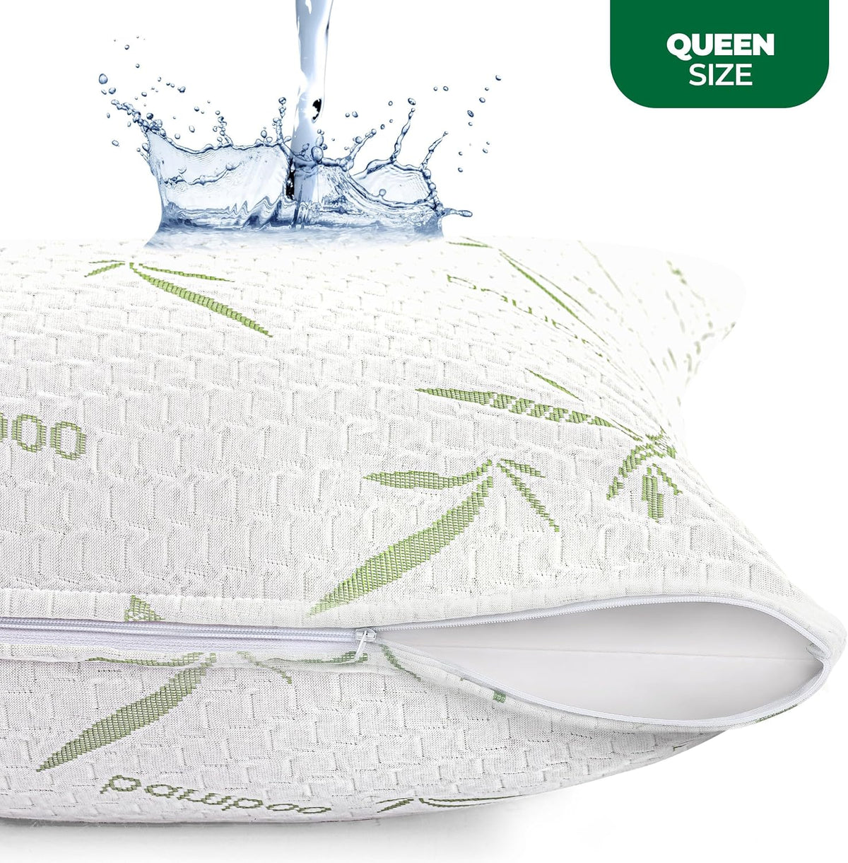 Bamboo Viscose Waterproof Pillow Protectors Queen Size, Pack of 2