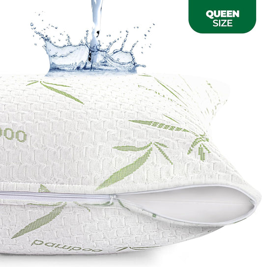 Bamboo Viscose Waterproof Pillow Protectors Queen Size, Pack of 2