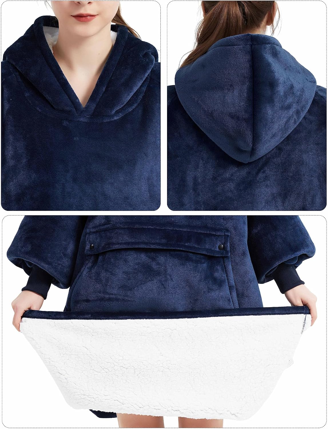 KFUBUO Wearable Blanket Hoodie for Adults Sherpa All Patterns Cat Oversized Sweatshirt Blanket with Pockets for Women