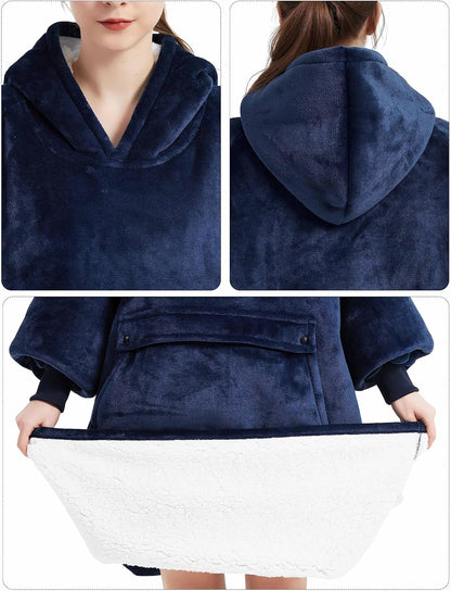 KFUBUO Wearable Blanket Hoodie for Adults Sherpa All Patterns Cat Oversized Sweatshirt Blanket with Pockets for Women