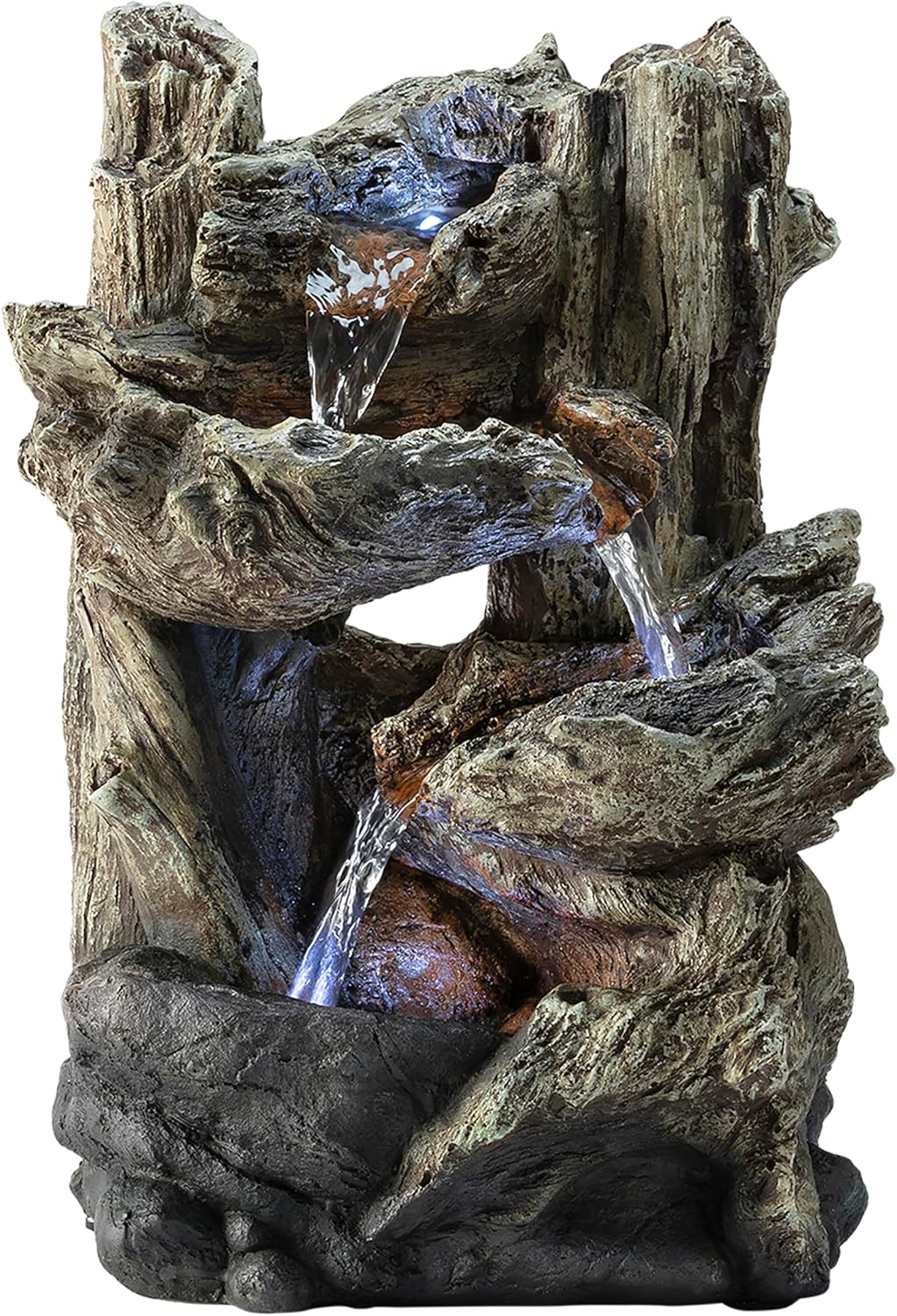 Alpine Corporation | 14"H Indoor Tiered Log Tabletop Fountain with LED Lights — Cascading Waterfall Design Creates Relaxing Ambiance for Home & Office Décor