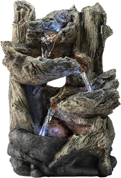 Alpine Corporation | 14"H Indoor Tiered Log Tabletop Fountain with LED Lights — Cascading Waterfall Design Creates Relaxing Ambiance for Home & Office Décor