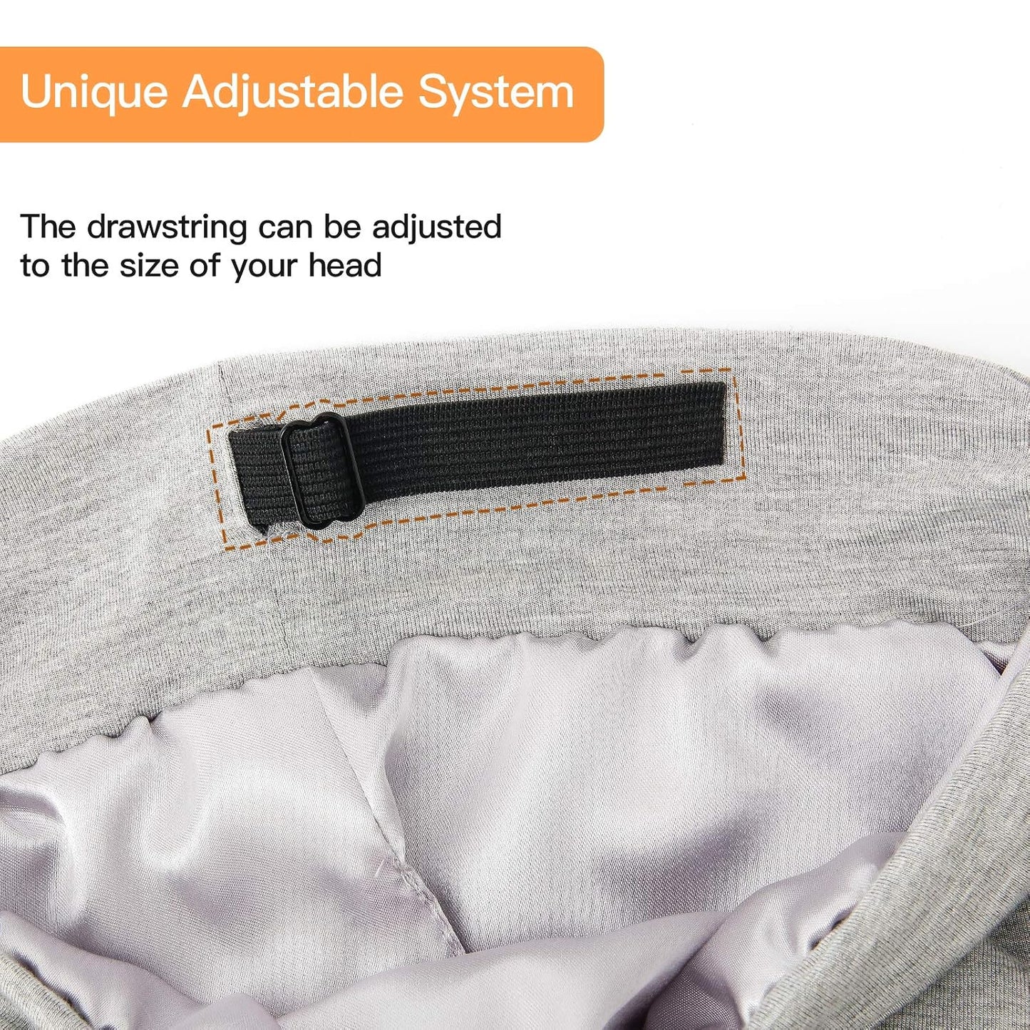 Silk Satin Lined Bonnet Sleep Cap - Adjustable Stay on All Night Hair Wrap Cover Slouchy Beanie for Curly Protection Women and Men Solid Black