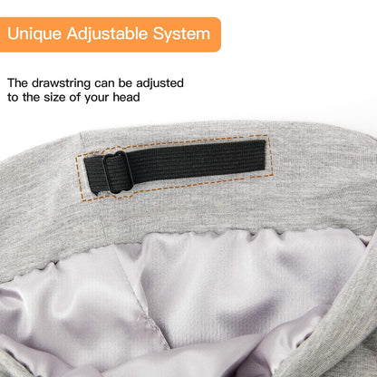 Silk Satin Lined Bonnet Sleep Cap - Adjustable Stay on All Night Hair Wrap Cover Slouchy Beanie for Curly Protection Women and Men Solid Black