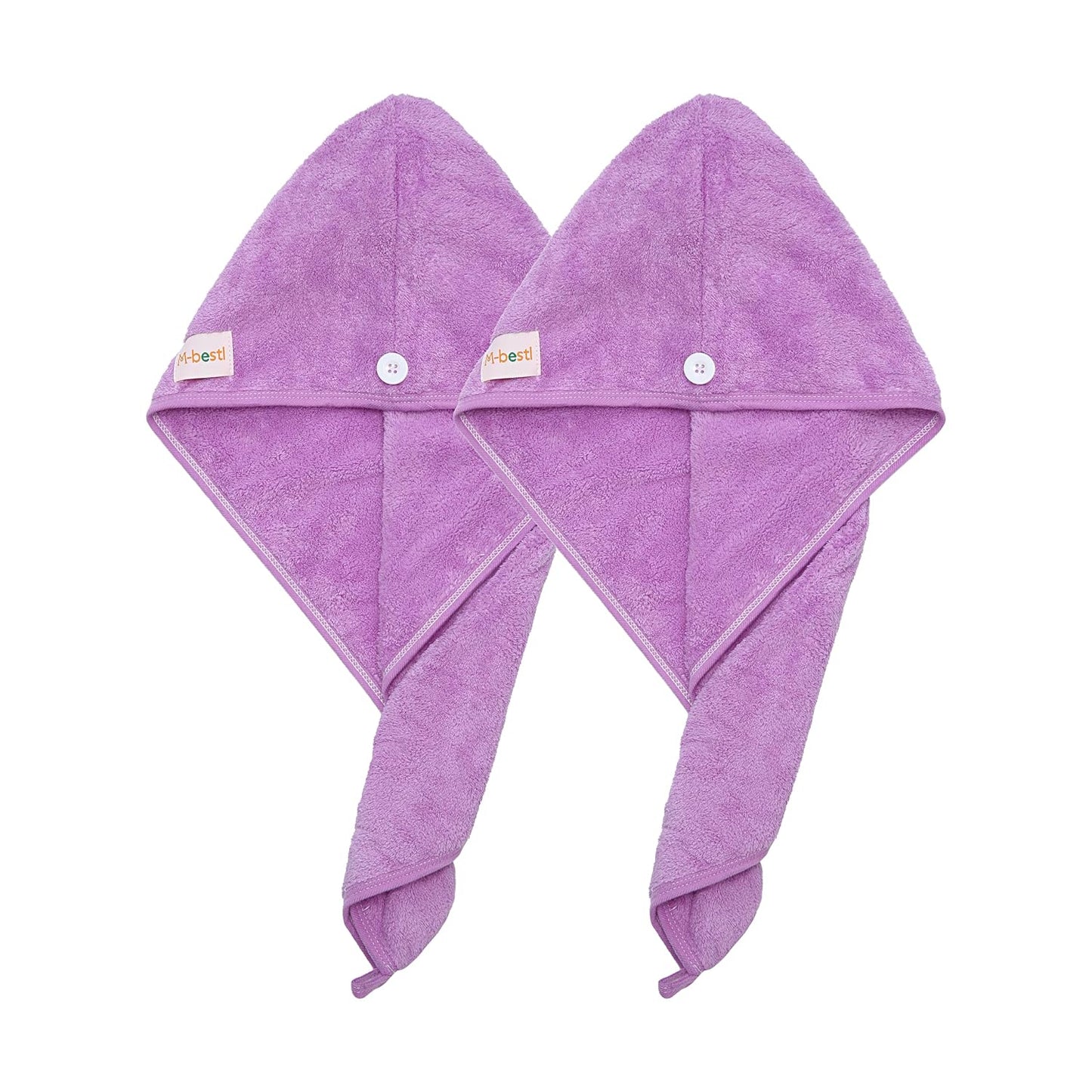 M-bestl 2 Pack Microfiber Hair Towel Wrap,Hair Drying Towel with Button,Quick Dry Hair Towel Turban for Women,Absorbent Anti-frizz Head Towel for Long Thick Curly Hair(Pink&Beige)