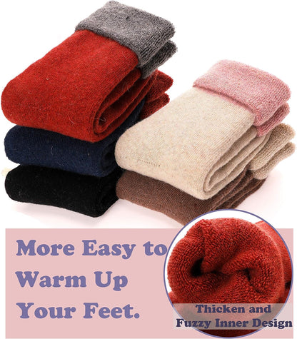 EBMORE 5 Pairs Women Merino Wool Boot Socks Warm Thermal Winter Thick Hiking Cozy Cabin Crew Comfy Socks for Ladies