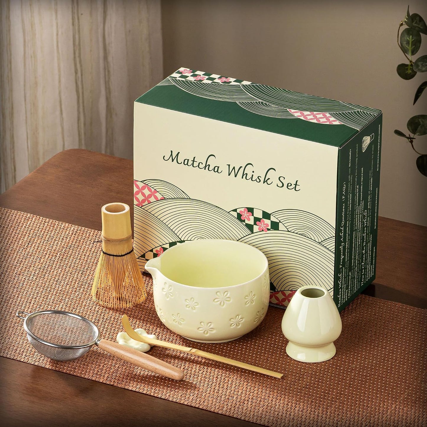 Matcha Whisk Set, Ceramic Matcha Set, 6 Pcs Matcha Kit Includes Matcha Bowl, Matcha Whisk with Holder, Bamboo Scoop, Scoop Rest, Sifter, Ceremonial Matcha Tea Set, Perfect Gifts, Blue