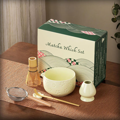 Matcha Whisk Set, Ceramic Matcha Set, 6 Pcs Matcha Kit Includes Matcha Bowl, Matcha Whisk with Holder, Bamboo Scoop, Scoop Rest, Sifter, Ceremonial Matcha Tea Set, Perfect Gifts, Blue