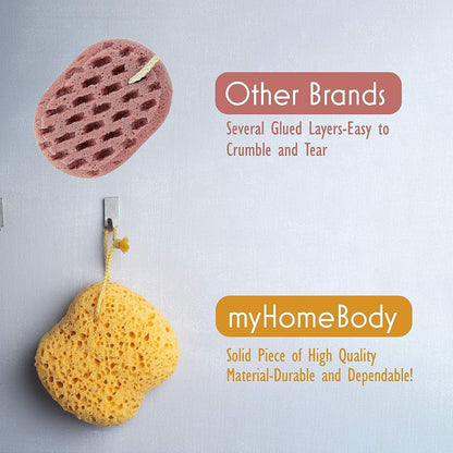 myHomeBody Bath Sponge, Foam Loofah, Body Scrubber for Bathing, Exfoliating Shower Pouf for Shower – Large Size, Lots of Lather, Curvy, 3 Pack