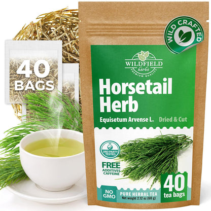 40 Bags Dried Horsetail Herb Tea Shavegrass Cola De Caballo Hierba (Equisetum Arvense) - 40 Count 1.5 g Tea Bags Horsetail Leaf Leaves Herb