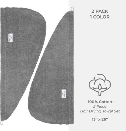 American Soft Linen 100% Cotton Hair Towels for Women, Head Towel Cap, Cotton Hair Turban Towel Wrap for Long Curly Anti Frizz Hair, Soft and Absorbent Cotton Hair Towels 2 Pack, White