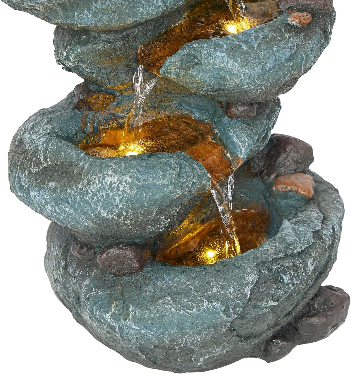 Alpine Corporation 13" Tall Indoor Tabletop Water Fountain, 4 Tier Cascading Water Feature with LED Lights for Home, Office, Living Room, or Zen Decor, Gray