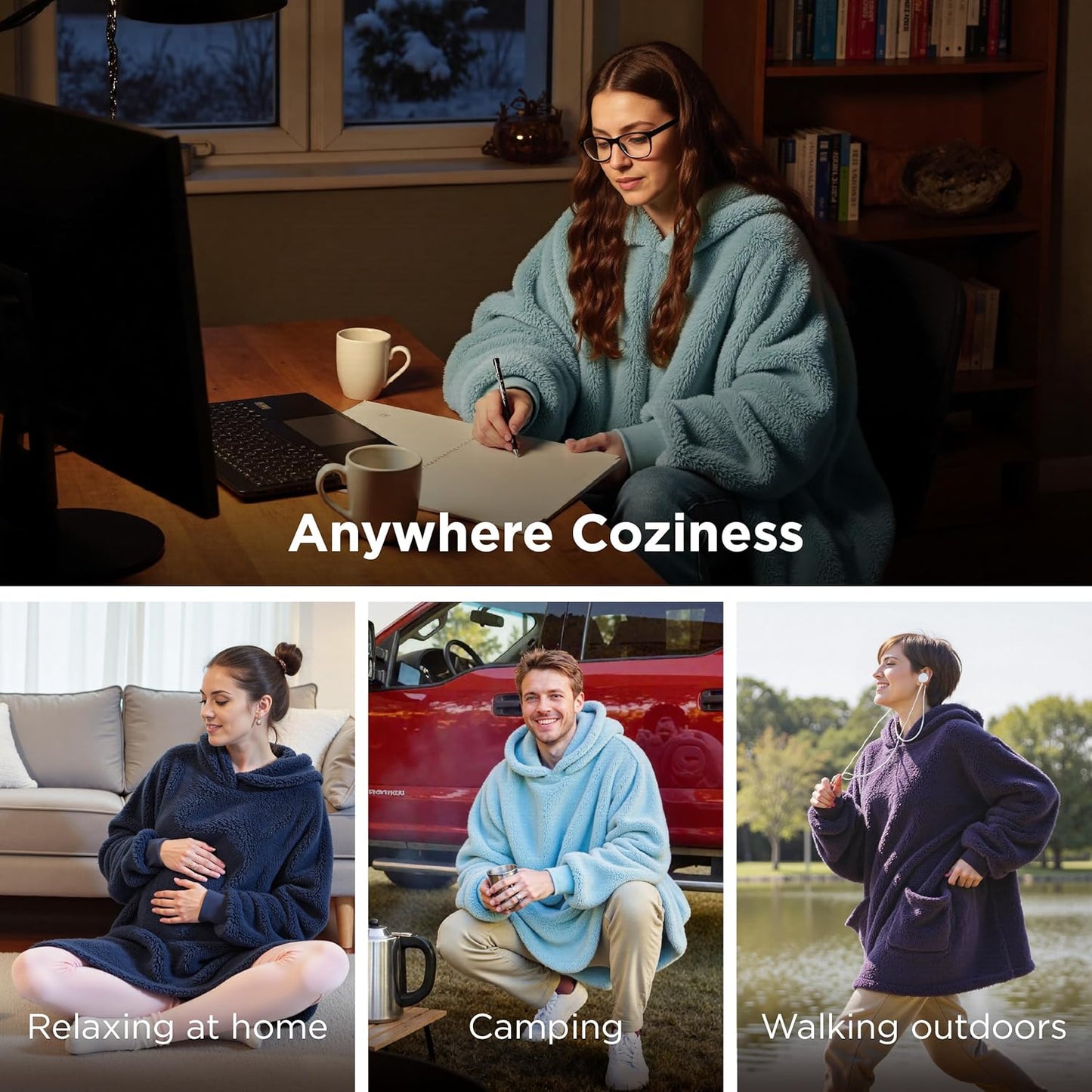Bedsure Wearable Blanket Hoodies, Blanket Hoodie as Mothers Day Birthday Gifts for Mom Women, Warm Cozy Soft Sweatshirt Hooded Blankets for Women Men Adults, Grey, Standard
