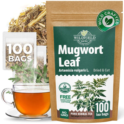 100 Bags Dried Mugwort Tea Mugwort Herb (Artemisia Vulgaris) - 100 Count 1.5g Bags Artemisa