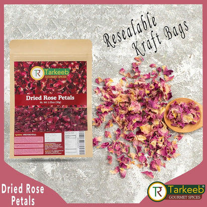 Tarkeeb Dried Rose Petals ~ All Natural | Edible Rose Petals | Dried Flower Petals for Herbal Tea, Decoration, Rose Sprinkles, Topping on Cupcakes, Desserts - Net Weight: 1.05oz/30g | Indian Origin |