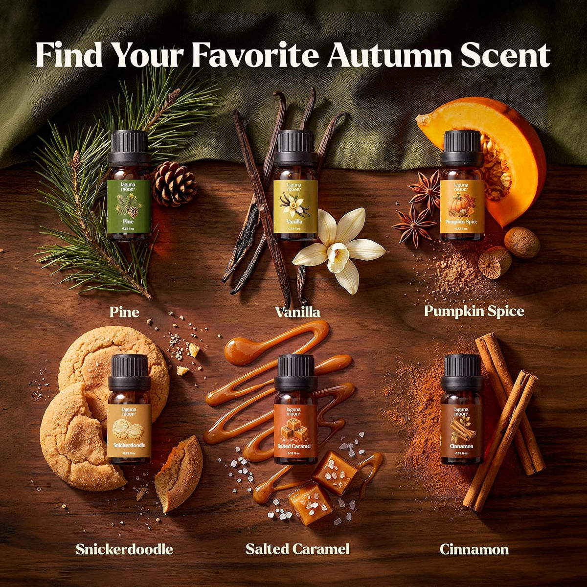 Lagunamoon Essential Oils Aromatherapy Set - 6 Oils for Diffusers, Home Care, Candle Making Scents, Fragrance, Humidifiers, Gifts - Peppermint, Tea Tree, Lavender, Eucalyptus, Orange (10mL)