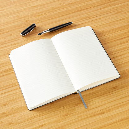 Amazon Basics Classic Lined Writing Notebook for Note Taking and Journaling, Hardcover with Elastic Closure, 240 Pages, 5" x 8.25", Black