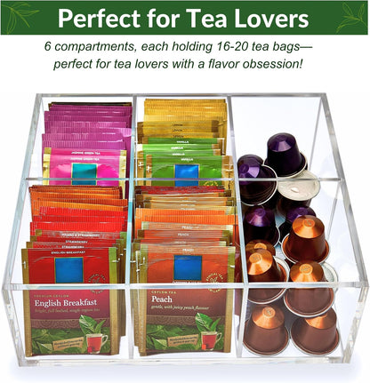 Heavy-Duty Acrylic Tea Bag Organizer, 8-Compartment Storage Box | Perfect Organizer: 8-compartment design keeps tea bags and coffee pods neatly sorted, saving space on your countertop.