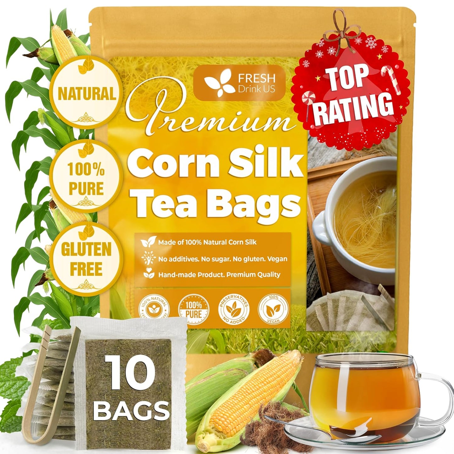 FreshDrinkUS, Premium 150 Lemon Ginger Tea Bags, 100% Natural Ingredients, Hand-made Blend of Lemon and Ginger, Eco-conscious Tea Bags. No Sugar, No Caffeine, Vegan. - Colors B