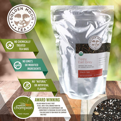 Golden Moon Organic Tippy Earl Grey Loose Leaf Tea – 8oz Bulk 96 Servings