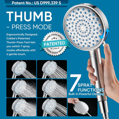 Cobbe Filtered Shower Head with Handheld, High Pressure 6 Spray Mode Showerhead with Filters, Water Softener Filters Beads for Hard Water - Remove Chlorine - Reduces Dry Itchy Skin, Chrome