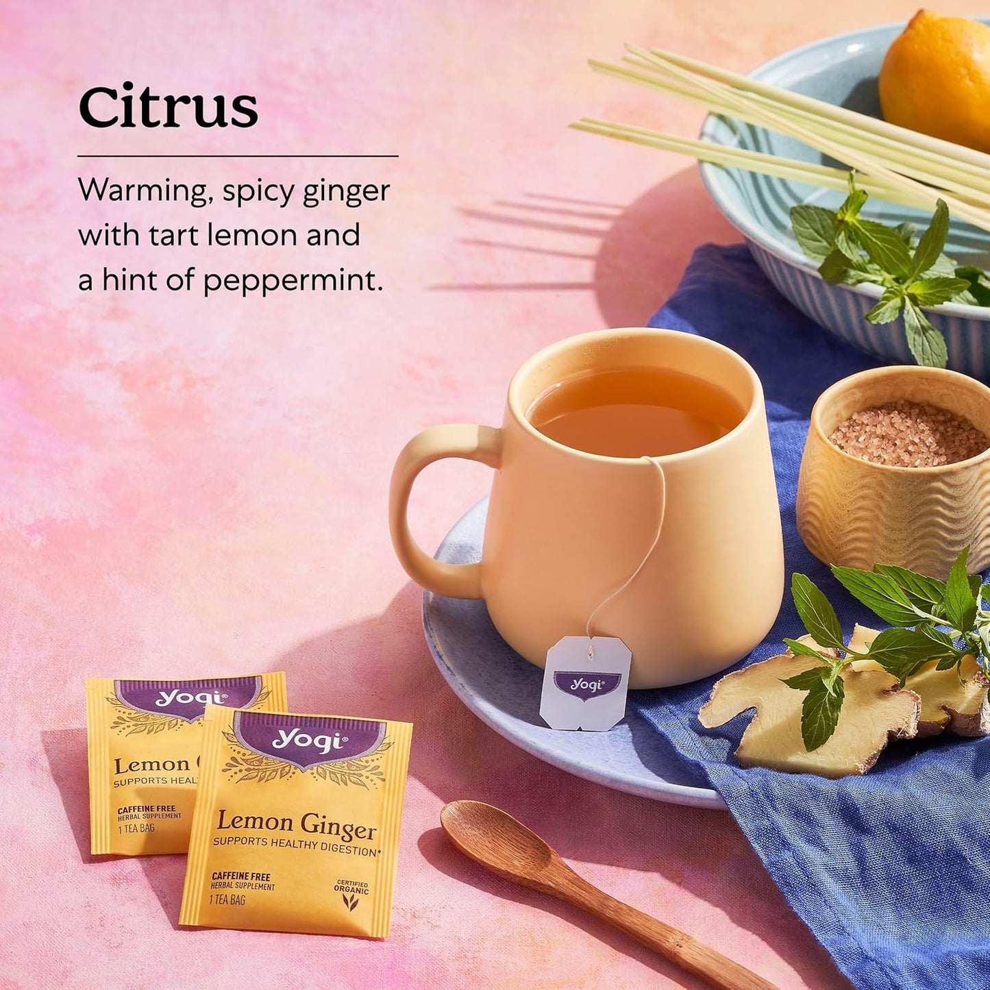 Yogi Tea Lemon Ginger - 16 Bags per Pack (4 Packs) - Organic Ginger Root Tea to Support Healthy Digestion - Includes Lemongrass, Lemon Flavor, Licorice Root, Lemon Peel & More