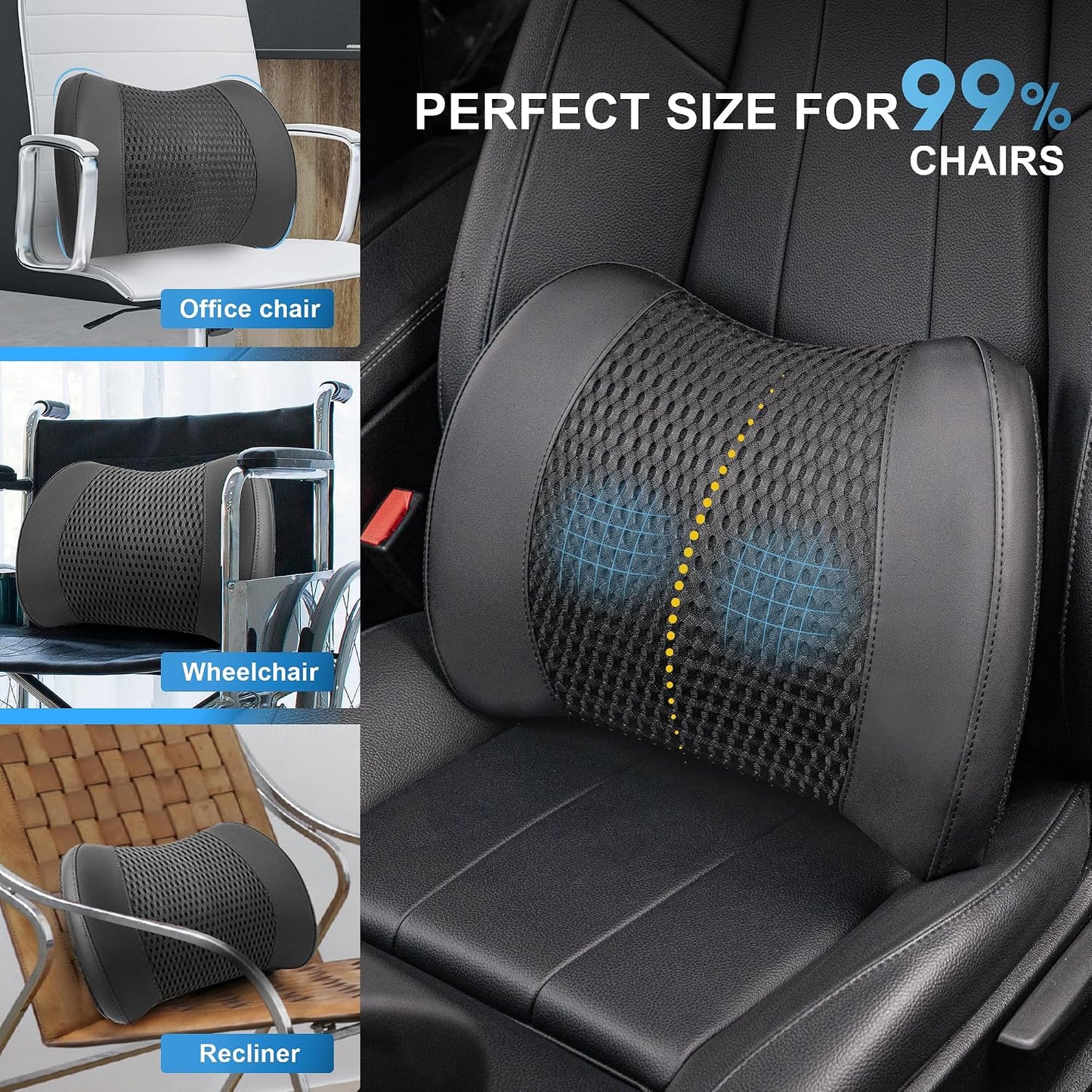 Lofty Aim Lumbar Support Pillow for Car, Car Seat Back Support for Driving | Memory Foam Car Lumbar Support for Driving Seat, Car Back Cushion, Adjustable Straps, Lower Back Pillow, Office Chairs, Black