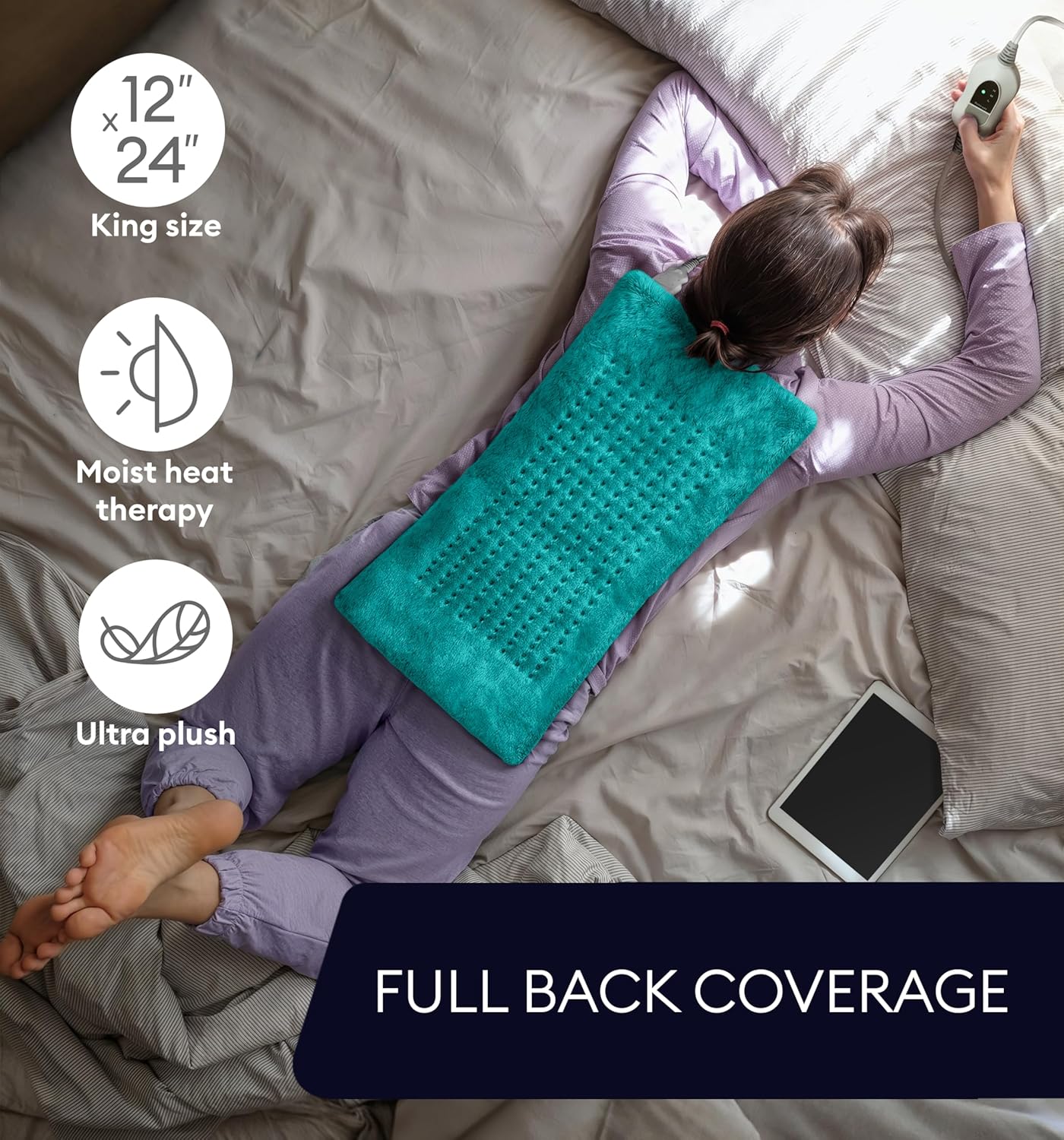 GENIANI Electric Heating Pad for Back Pain & Cramps Relief, Electric Throw, Self Care Gifts for Women, Heating Pad for Neck & Shoulder, Machine Washable Microplush, Auto Shut Off (12"x24", Tabby Gray)