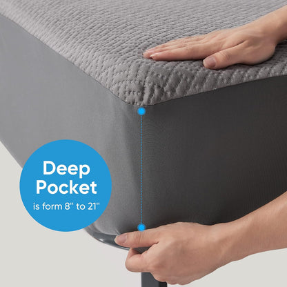Cooling Waterproof Mattress Protector Queen Size, Mattress Cover 3D Air Fabric Mattress Pad Cover Smooth Soft Breathable Noiseless, 8''-21'' Deep Pocket