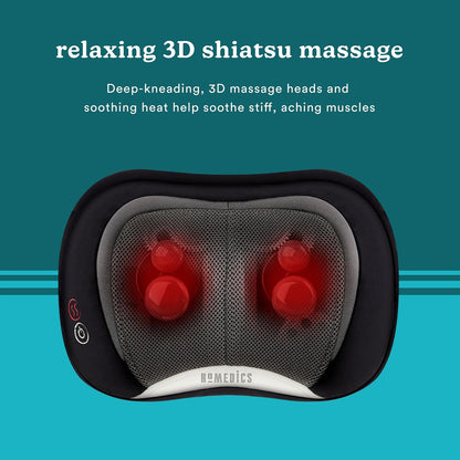 Homedics Shiatsu Back Massager with Heat, 3D Deep Tissue Massage Pillow for Neck & Shoulders, Electric Kneading Lumbar Massager Cushion for Upper & Lower Back Pain Relief, Portable Home Office Travel