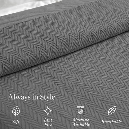 Threadmill Travel Blanket Cotton Viscose from Bamboo - Airplane Premium Soft Flight Grey Throw Blanket in Cloth Bag (Grey Color) Compact & Portable Blanket for Travel, Car, Picnic & Camping