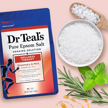 Dr Teal's Epsom Salt Magnesium Soak, Wellness Therapy with Rosemary & Mint, 3 lbs
