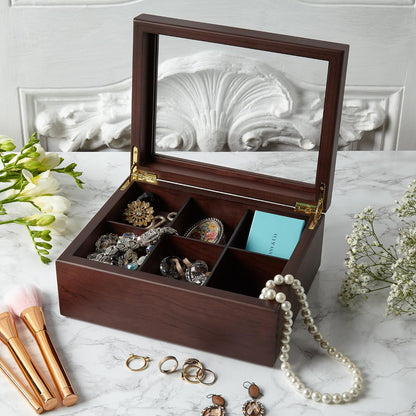 Tea Box - Luxury Wooden Tea Bag Organizer from The Apace Premier Collection - 8 Compartment Tea Storage Chest Container - Elegantly Handmade w/Scratch Resistant Window