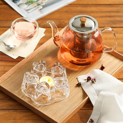 CNGLASS Glass Teapot with Infuser,31oz Clear Glass Tea Kettle with Removable Stainless Steel Strainer,Stovetop Safe Glass Teapot for Blooming and Loose Leaf Tea…