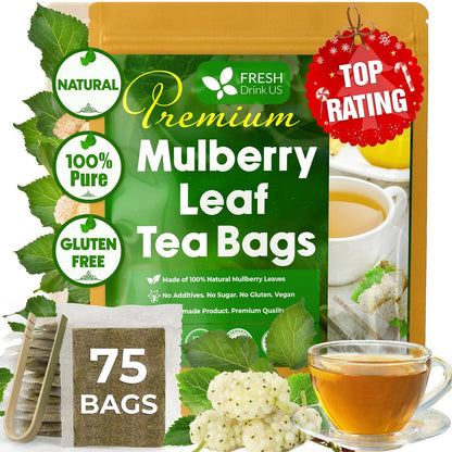 FreshDrinkUS, Premium Mulberry Leaf Tea, 75 Count, Pure, Caffeine Free