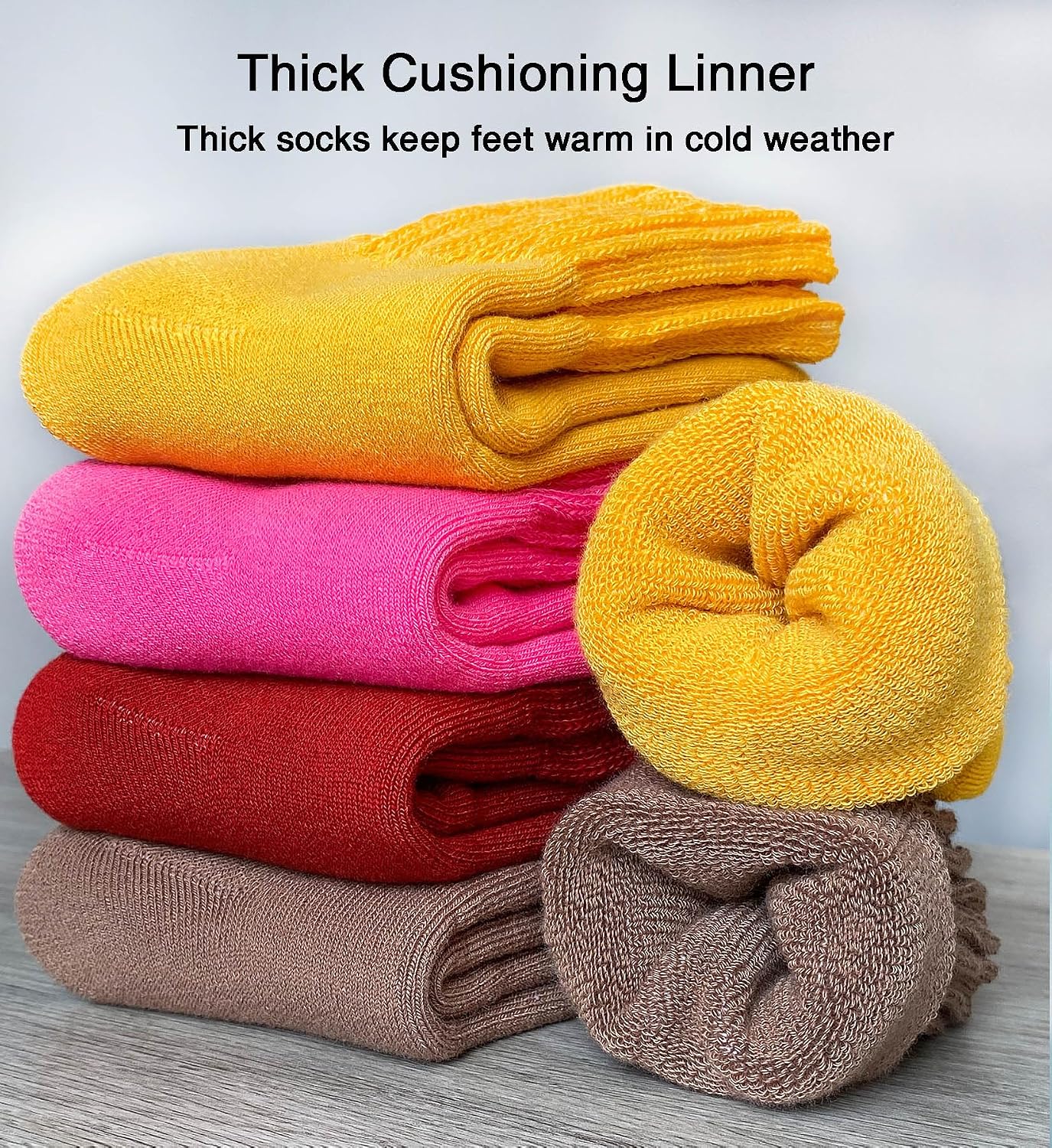 suaskk Womens Cozy Solid Thick Cushioned Thermal Crew Boot Socks 4 Pairs | Soft and comfortable, Arch Support, Non-Slip, Sturdy and durable