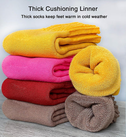 suaskk Womens Cozy Solid Thick Cushioned Thermal Crew Boot Socks 4 Pairs | Soft and comfortable, Arch Support, Non-Slip, Sturdy and durable
