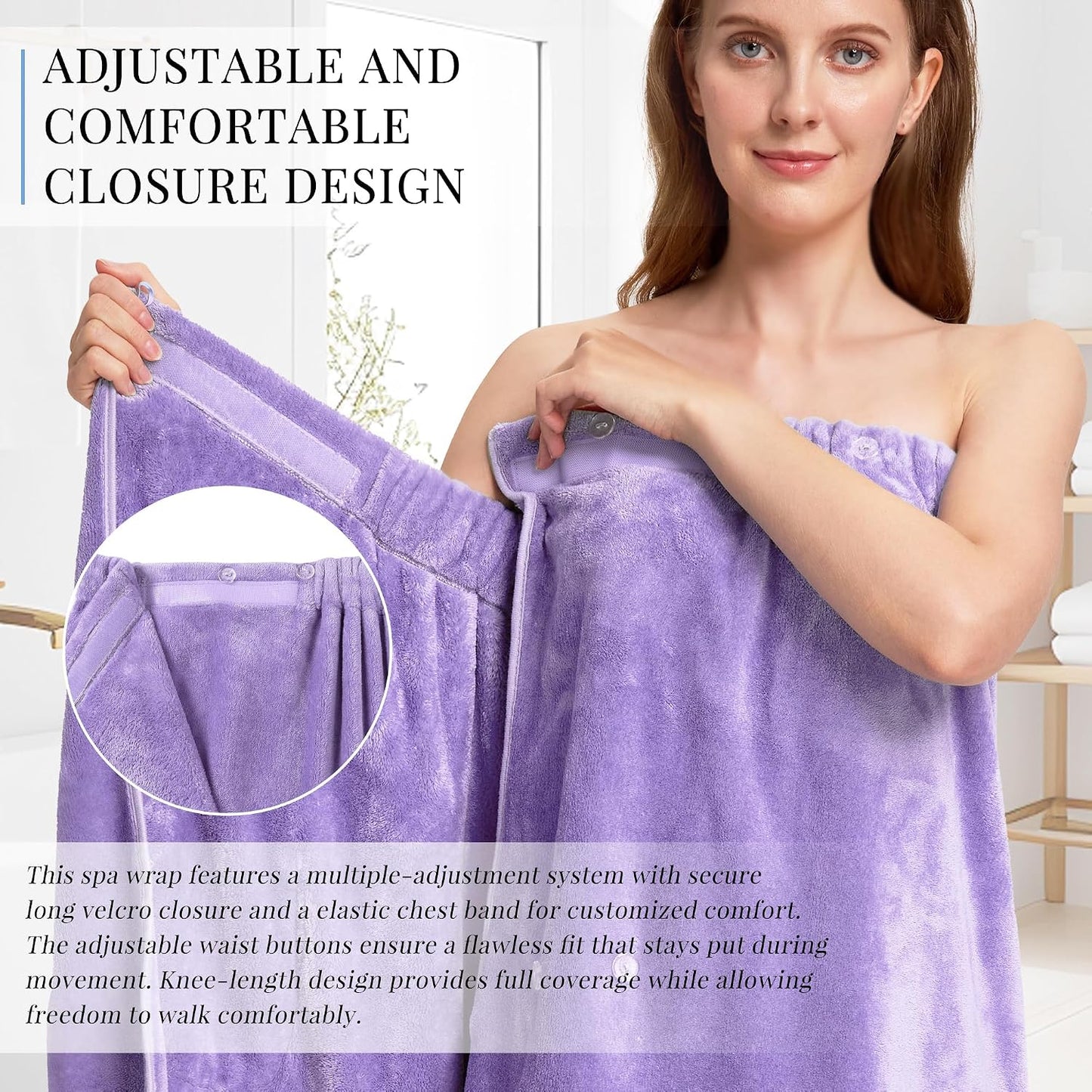 PJGGZ Towel Wrap for Women, Adjustable Button Quick Dry Absorbent Bath Wrap