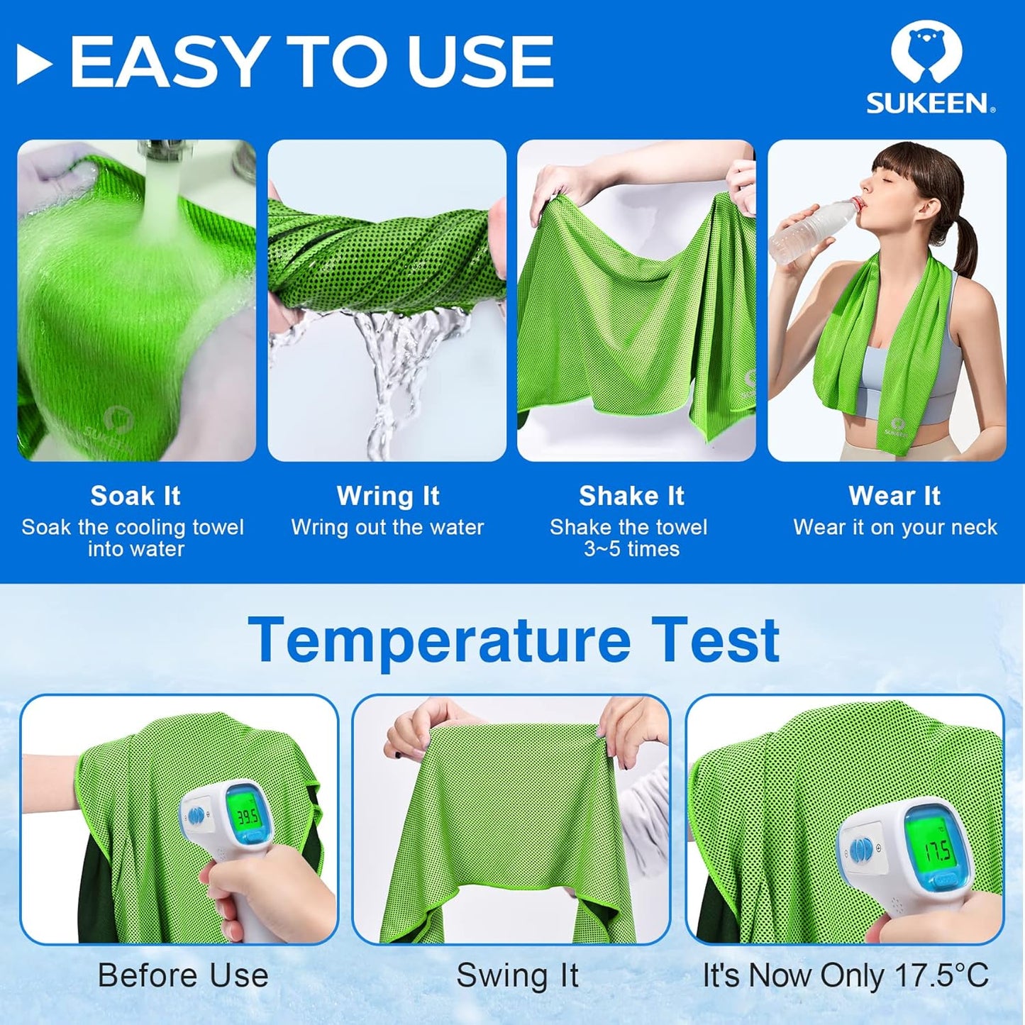 Sukeen 4 Pack Cooling Towels (40"x12"), Cooling Neck Wraps, Ice Towel, Soft Breathable Chilly Towel,Microfiber Towel for Yoga,Sport,Running,Gym,Workout,Camping,Fitness,Workout & More Activities