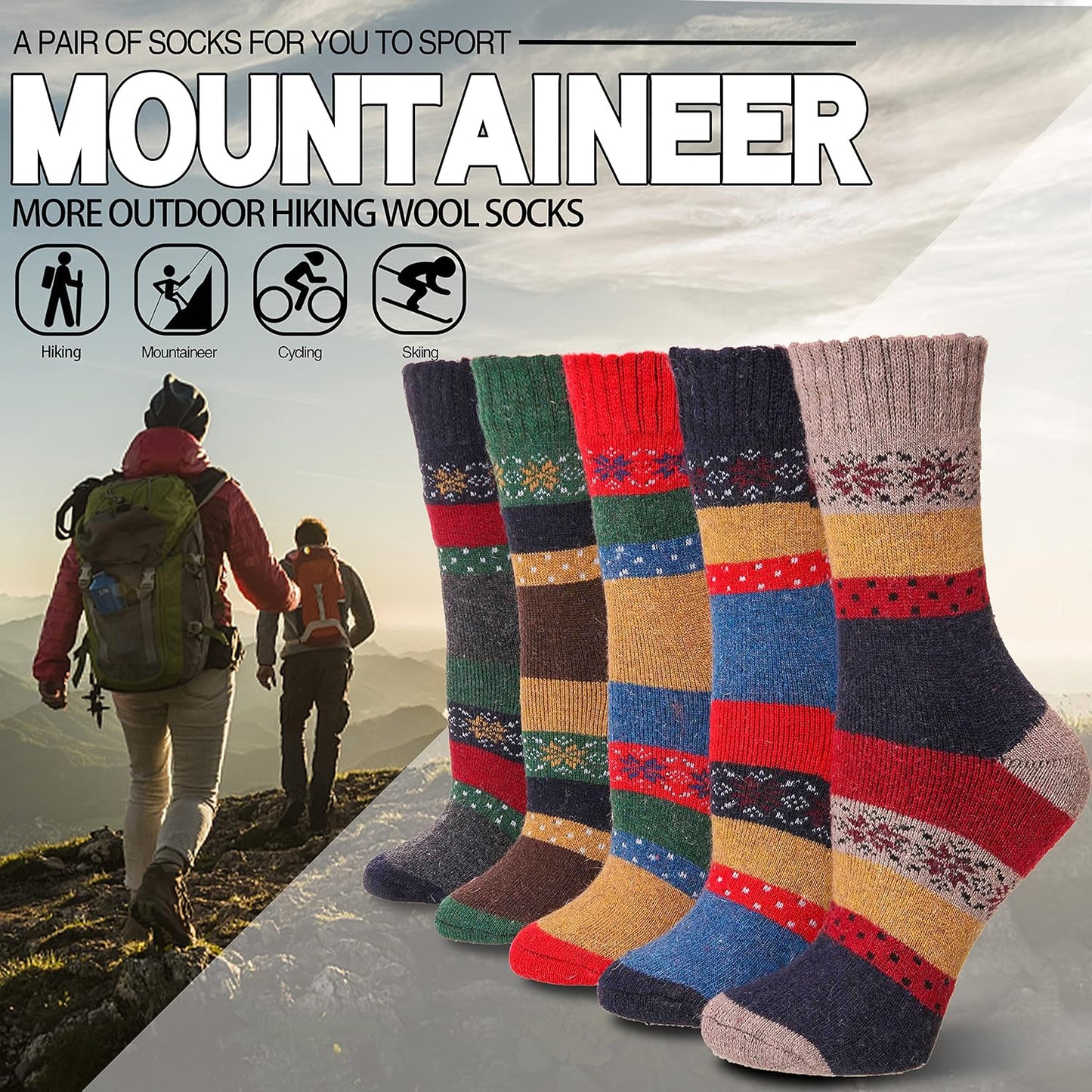 EBMORE Merino Wool Socks for Women Hiking Thermal Warm Winter Thick Boot Cozy Crew Comfy Work Socks for Ladies 5 Pairs
