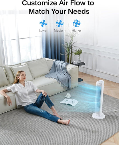 PELONIS 30 Inch Tower Fan for Bedroom, Quiet Oscillating Standing Fan with 3 Speeds, Portable Cooling Fan for Home Office Dorm Room, Auto-off Timer, Black, PFT28A2BBB